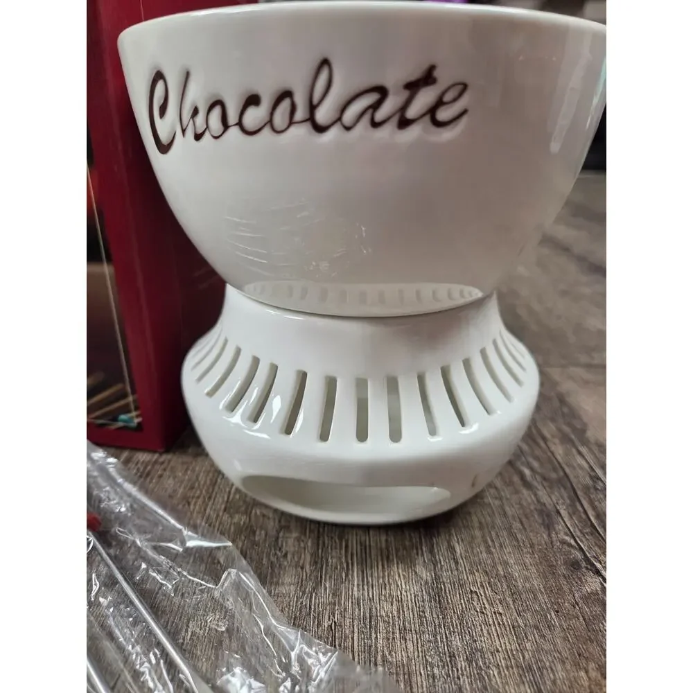 Williams Sonoma Porcelain Candle Heat Fondue Pot Chocolate Holiday Party Events